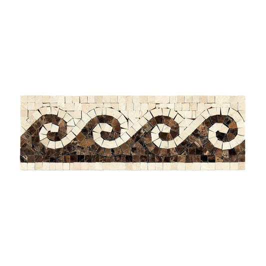 Crema Marfil Marble Wave Border w/ Emperador Dark Polished / 1 pcs. Accent & Trim Tile