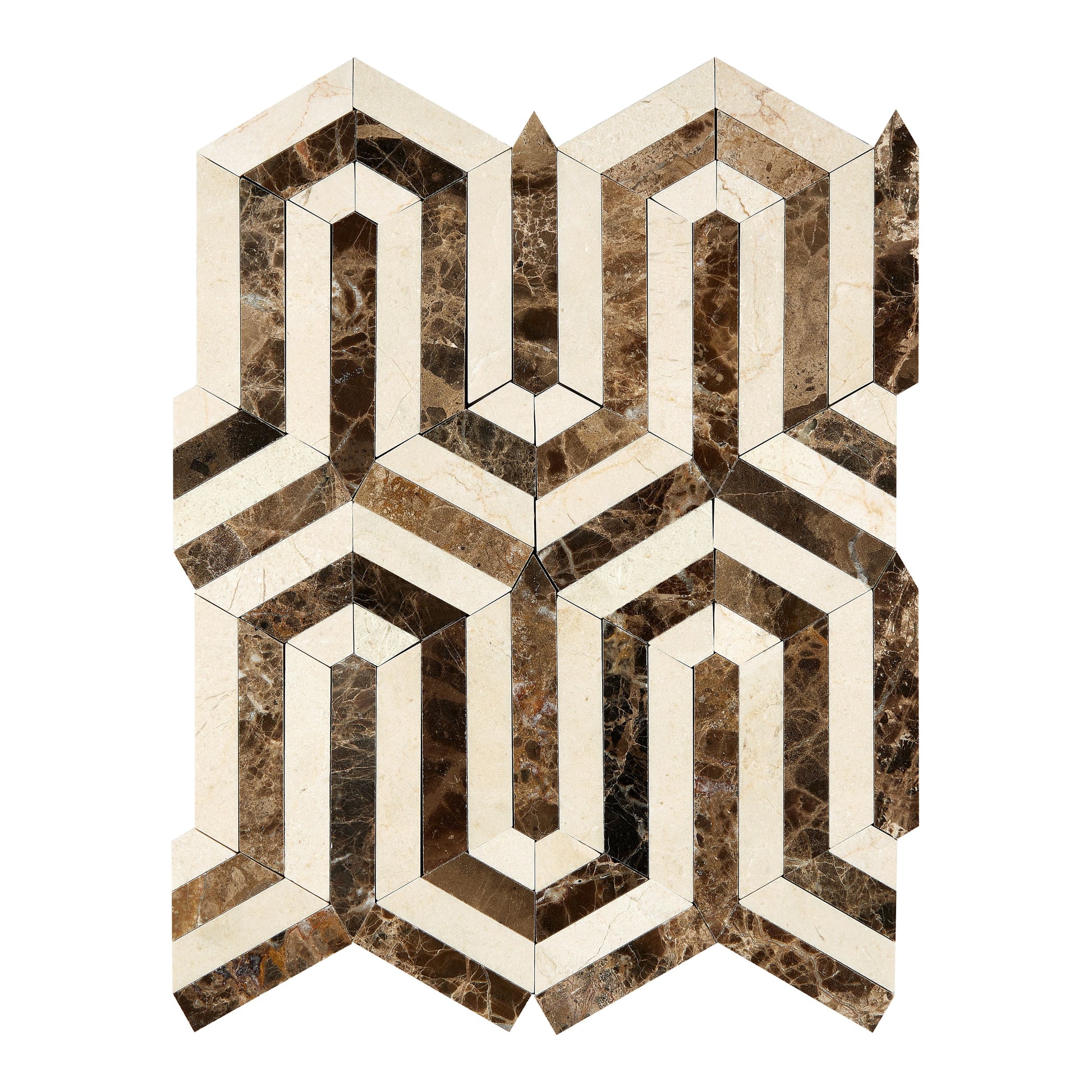 Crema Marfil Marble Berlinetta Mosaic w/ Emperador Dark Backsplash Tile