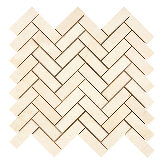Crema Marfil Marble 1’’ X 3’’ Herringbone Mosaic Polished/Honed Backsplash Tile
