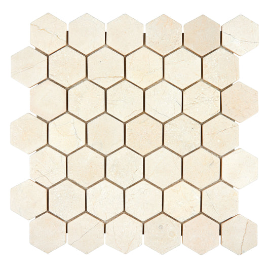 Crema Marfil Marble 2’’ X 2’’ Hexagon Mosaic Backsplash Tile