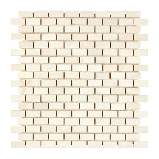 Crema Marfil Marble 5/8’’ X 1-1/4’’ Mini-Brick Mosaic Tumbled/Polished/Honed Backsplash Tile