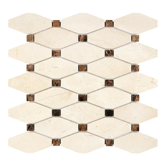 Crema Marfil Marble Long Octagon Mosaic (w/ Emp. Dark Dots) Polished/Honed Backsplash Tile