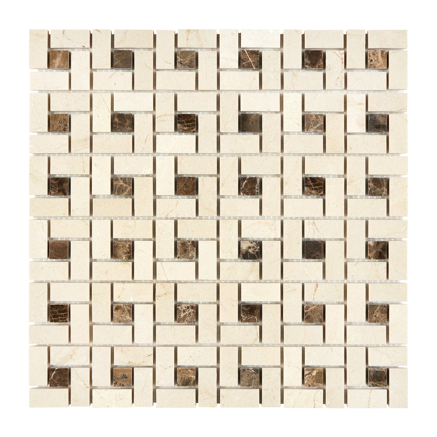 Crema Marfil Marble Pinwheel Mosaic (w/ Emp. Dark Dots) Polished/Honed Backsplash Tile