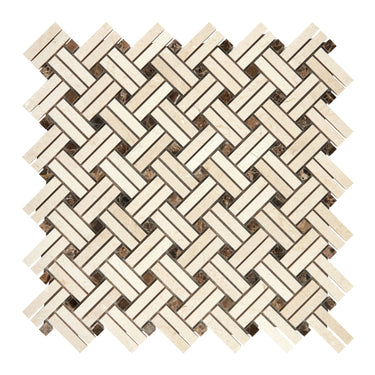 Crema Marfil Marble Stanza Mosaic (w/ Emperador Dark Dots) Polished/Honed Backsplash Tile