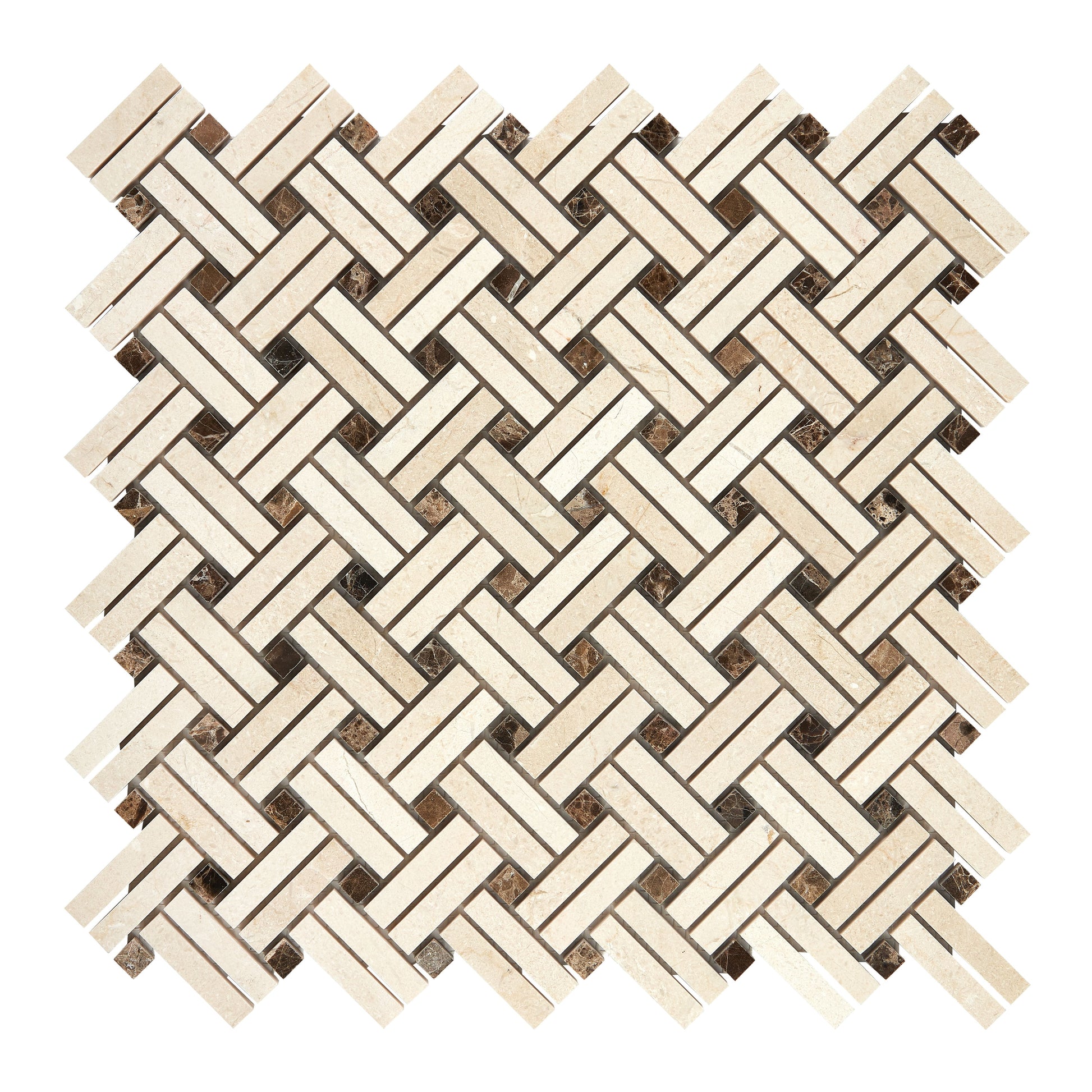 Crema Marfil Marble Stanza Mosaic (w/ Emperador Dark Dots) Polished/Honed Backsplash Tile