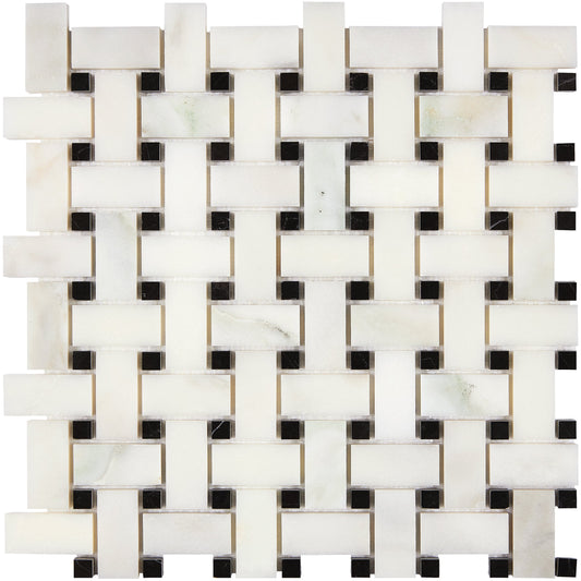 Calacatta Oliva Marble Basketweave Mosaic (w/ Black) Polished/Honed Backsplash Tile