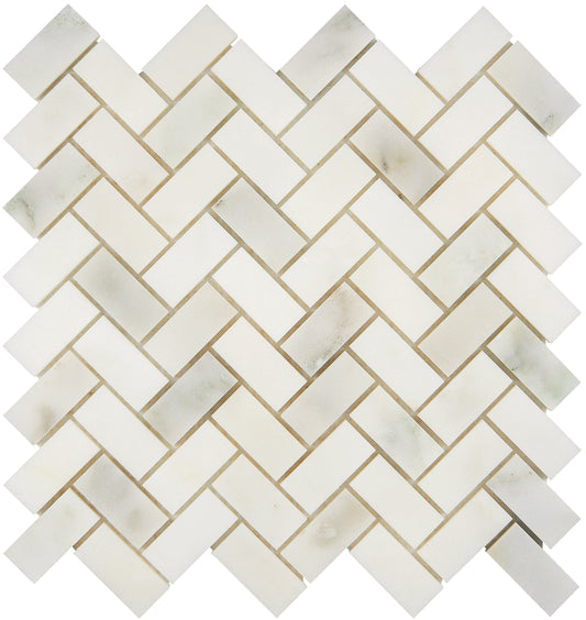 Calacatta Oliva Marble 1’’ X 2’’ Herringbone Mosaic Polished/Honed Backsplash Tile
