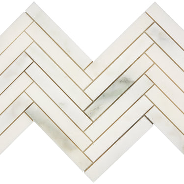 Calacatta Oliva Marble 1’’ X 6’’ Herringbone Mosaic Polished/Honed Backsplash Tile