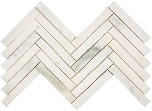 Calacatta Oliva Marble 1’’ X 6’’ Herringbone Mosaic Polished/Honed Backsplash Tile