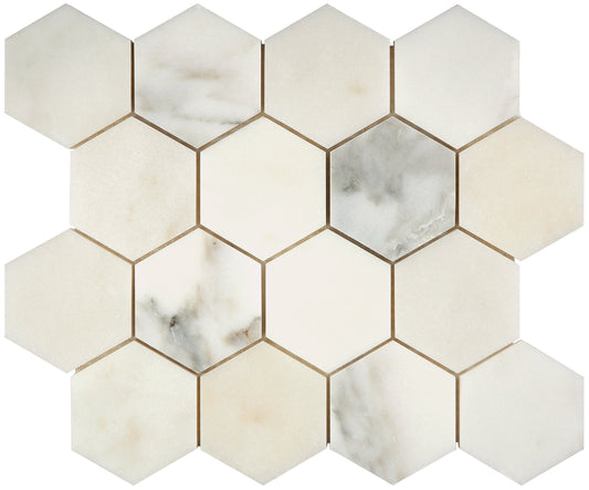 Calacatta Oliva Marble 3’’ X 3’’ Hexagon Mosaic Polished/Honed Backsplash Tile