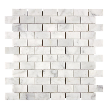 Bianco Carrara White Marble 1 X 2 Brick Mosaic Polished / 1 sheet Wall Tile
