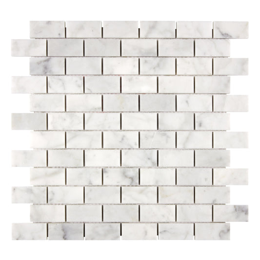 Bianco Carrara White Marble 1’’ X 2’’ Brick Mosaic Polished / 1 sheet Wall Tile