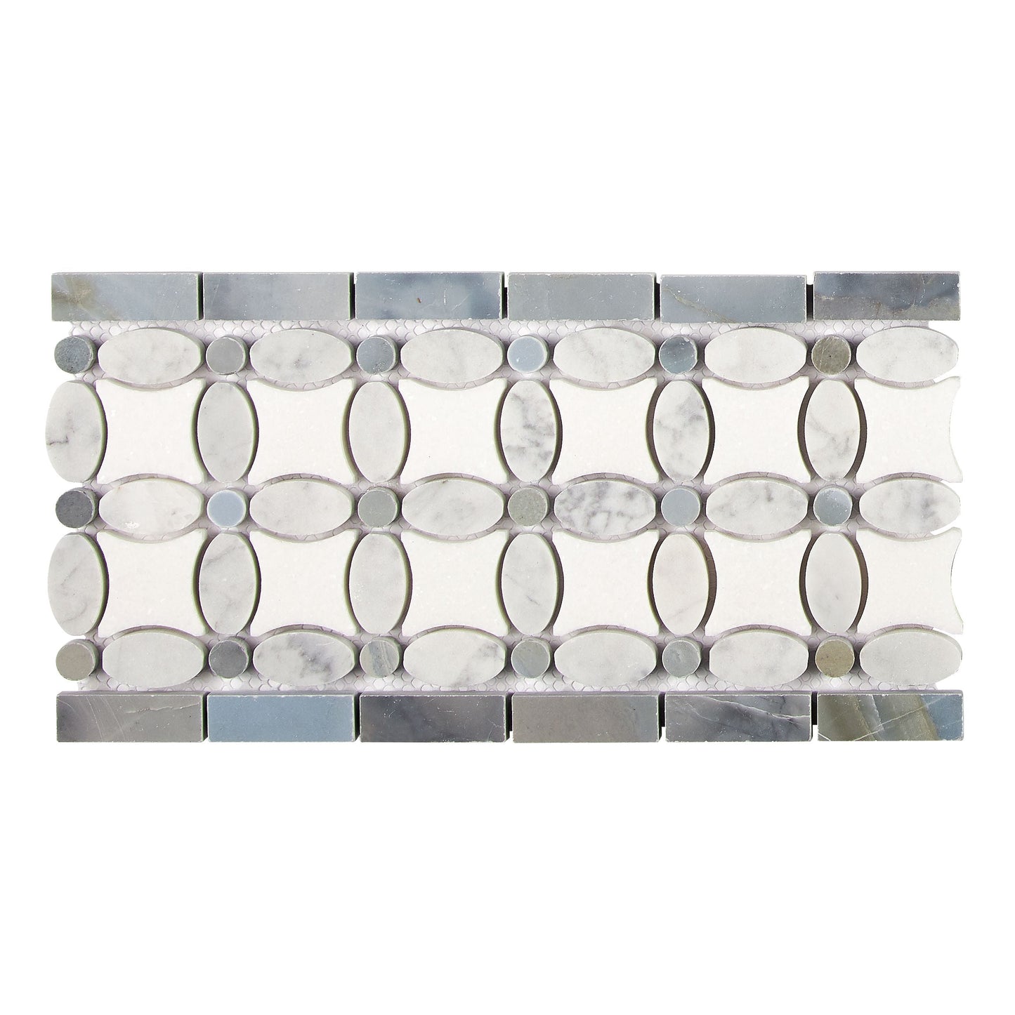 Bianco Carrara White Marble 5-3/4’’ X 11-1/4’’ Florida Flower Border (w/ Blue-Gray) Accent & Trim Tile