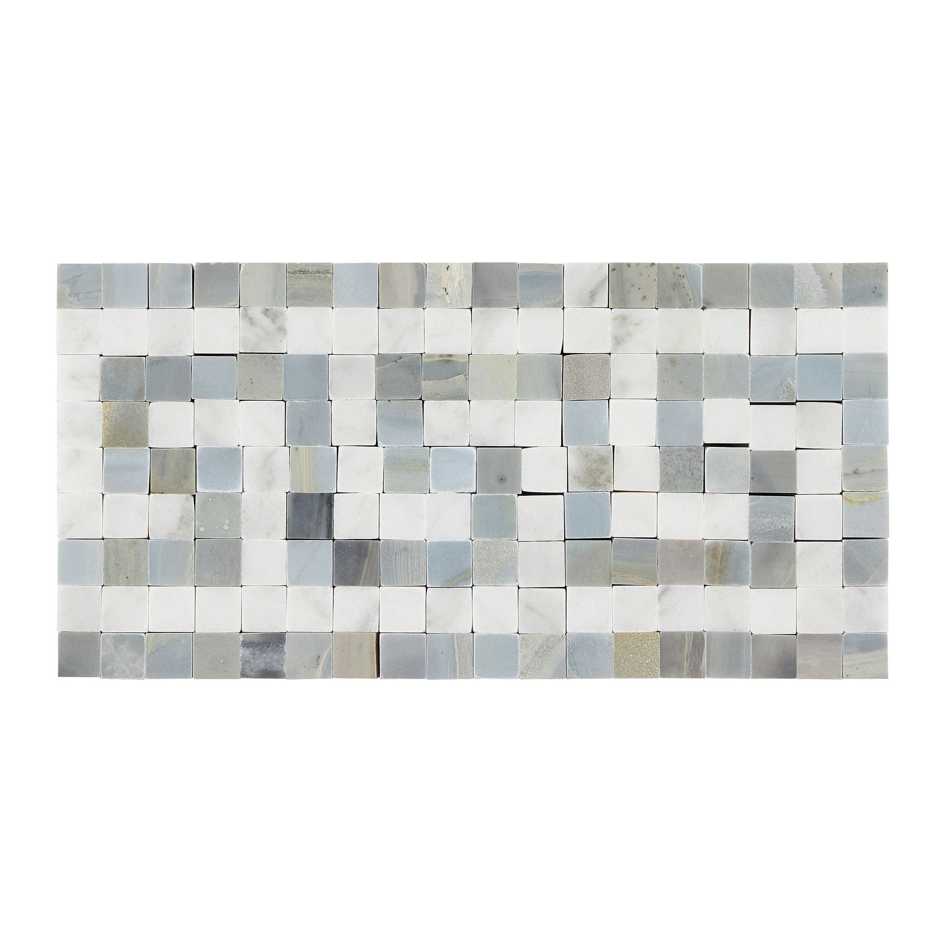 Bianco Carrara White Marble 3-1/2’’ X 7’’ Greek Key Border (w/ Blue-Gray) Accent & Trim Tile