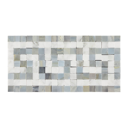 Bianco Carrara White Marble 3-1/2’’ X 7’’ Greek Key Border (w/ Blue-Gray) Accent & Trim Tile