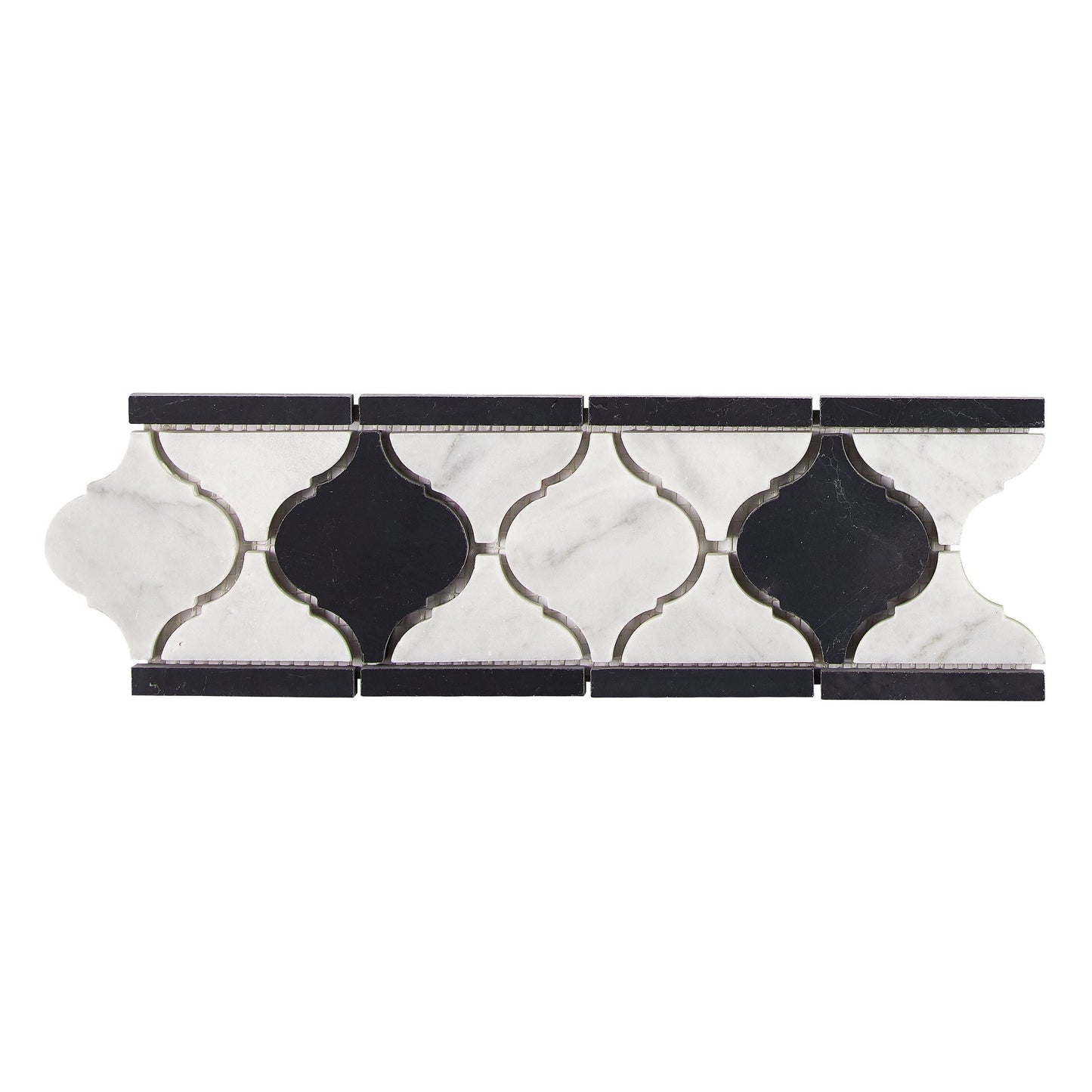 Bianco Carrara White Marble 3-7/8’’ X 11-5/8’’ Lantern Border (w/ Black) Accent & Trim Tile