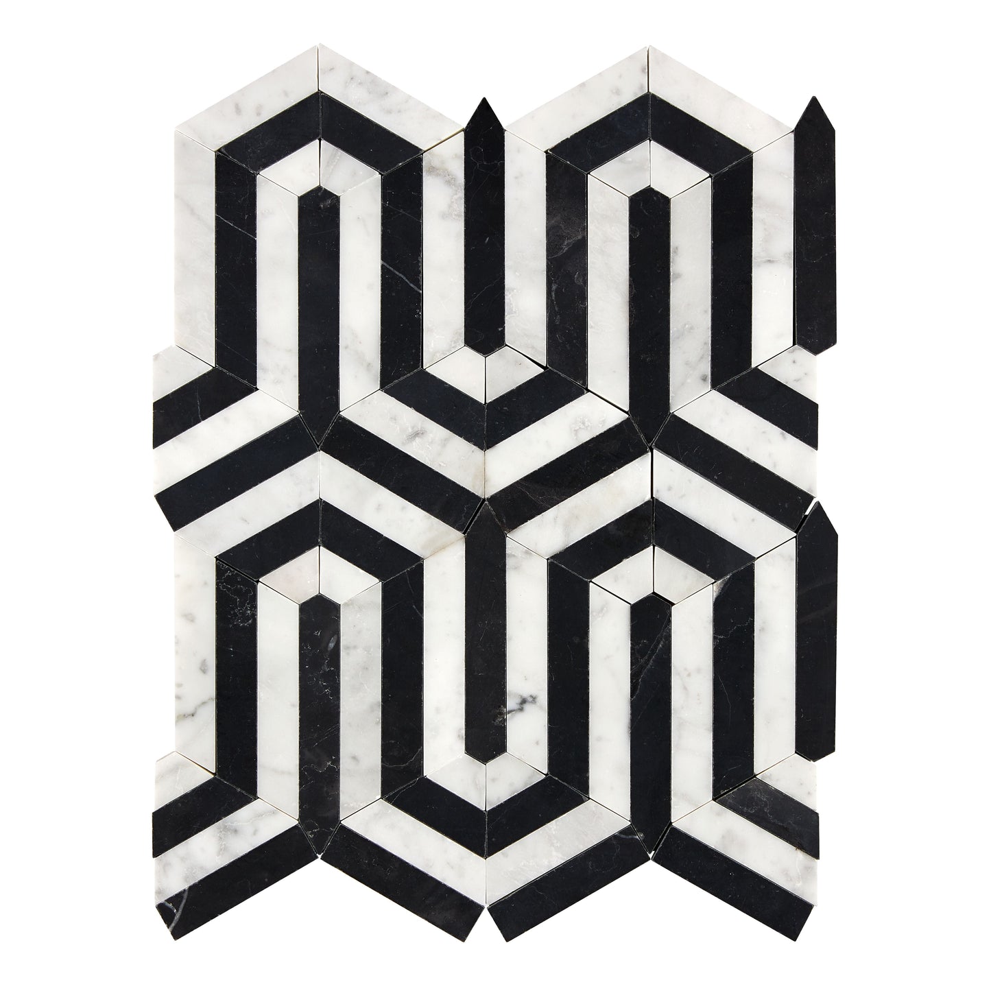 Bianco Carrara White Marble Berlinetta Mosaic (w/ Black) Wall Tile