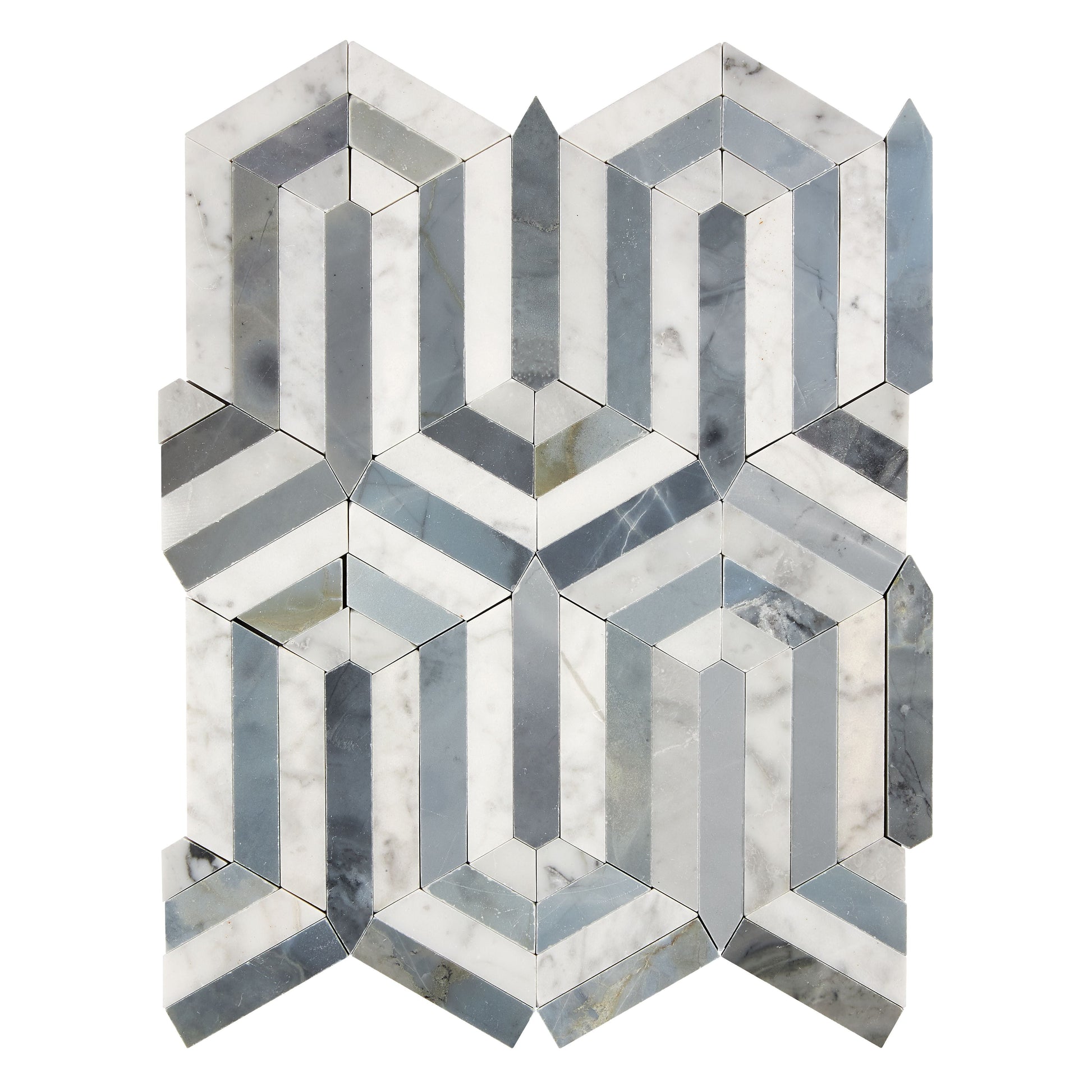 Bianco Carrara White Marble Berlinetta Mosaic (w/ Blue-Gray) Wall Tile
