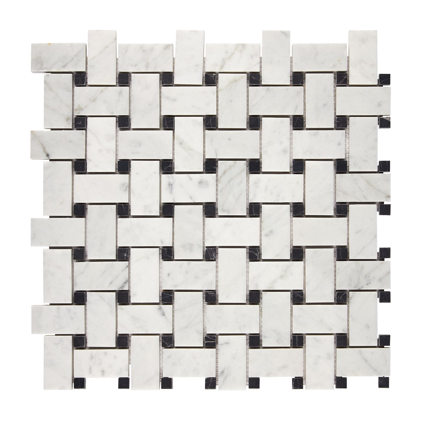 Bianco Carrara White Marble Basketweave Mosaic (w/ Black) Wall Tile
