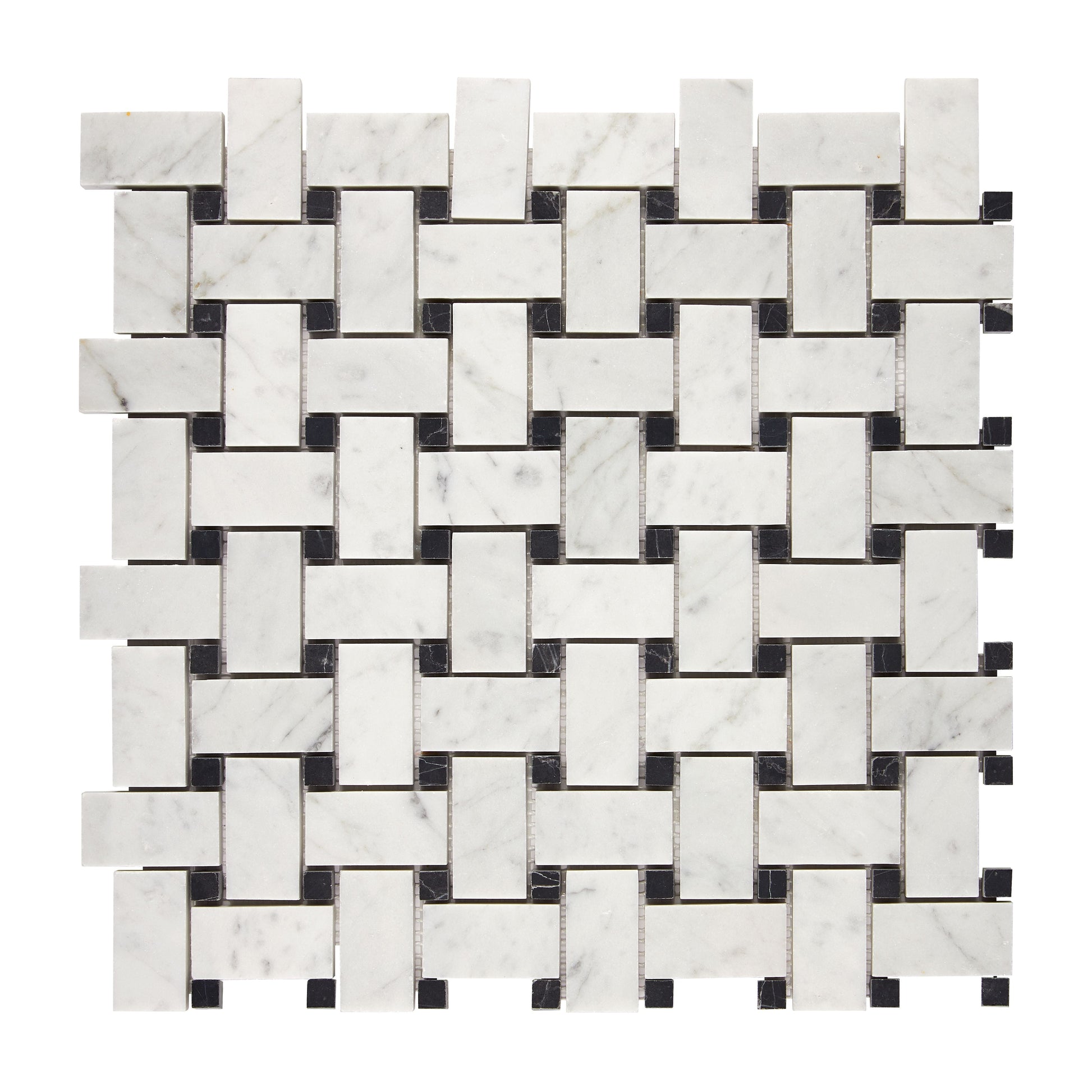 Bianco Carrara White Marble Basketweave Mosaic (w/ Black) Wall Tile