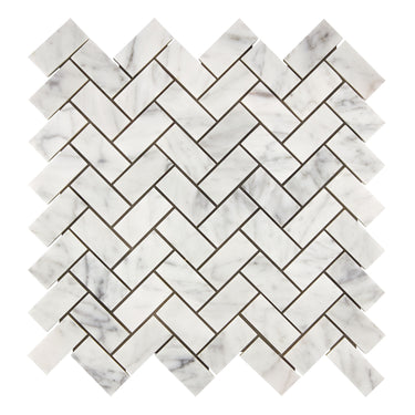 Bianco Carrara White Marble 1 X 2 Herringbone Mosaic Wall Tile