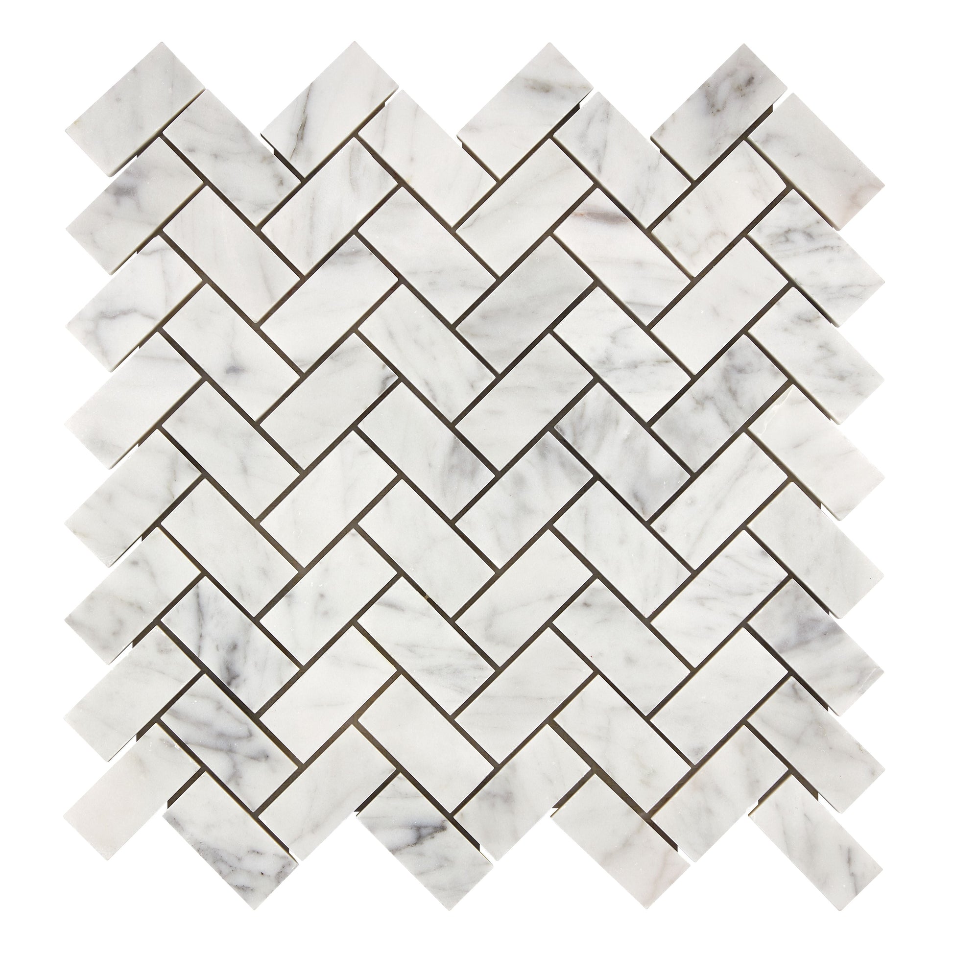 Bianco Carrara White Marble 1’’ X 2’’ Herringbone Mosaic Wall Tile