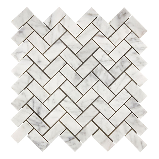 Bianco Carrara White Marble 1’’ X 2’’ Herringbone Mosaic Wall Tile