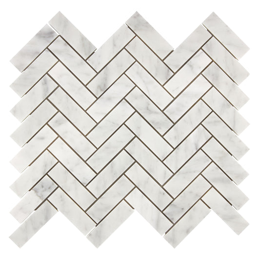 Bianco Carrara White Marble 1’’ X 3’’ Herringbone Mosaic Wall Tile