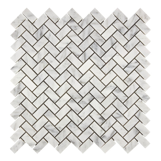 Bianco Carrara White Marble 5/8’’ X 1-1/4’’ Herringbone Mosaic Wall Tile