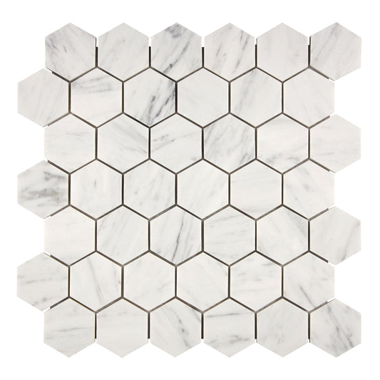 Bianco Carrara White Marble 2’’ X 2’’ Hexagon Mosaic Wall Tile