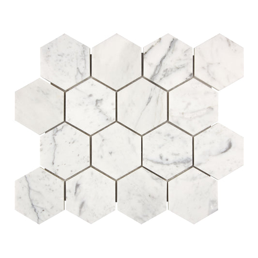 Bianco Carrara White Marble 3’’ X 3’’ Hexagon Mosaic Wall Tile