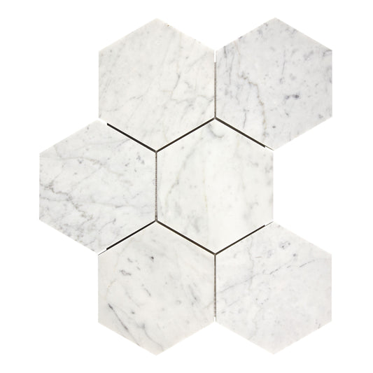 Bianco Carrara White Marble 5’’ X 5’’ Hexagon Mosaic Wall Tile