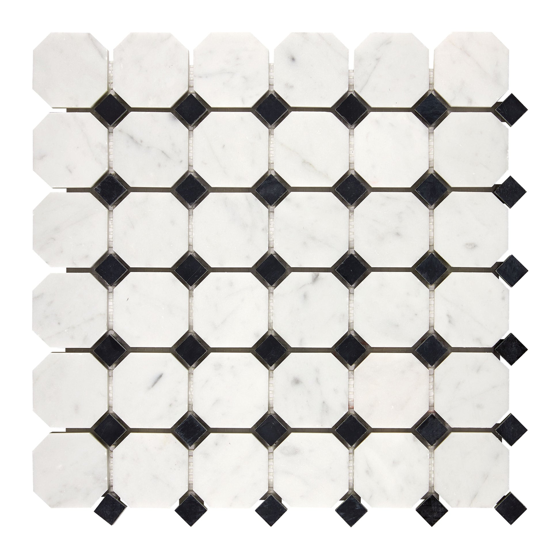 Bianco Carrara White Marble Octagon Mosaic (w/ Black) Wall Tile