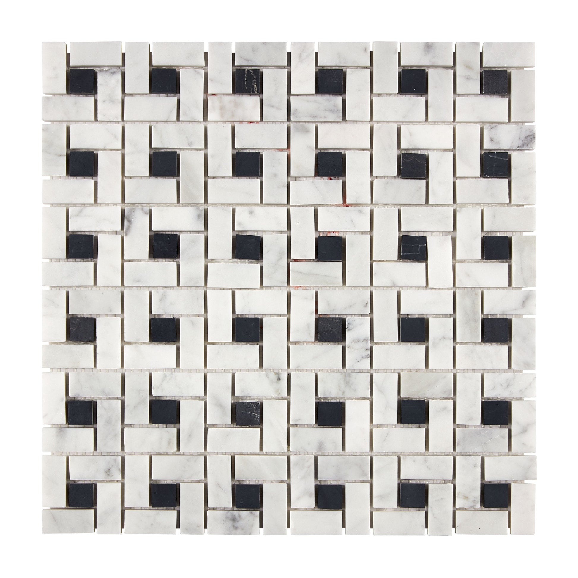 Bianco Carrara White Marble Pinwheel Mosaic (w/ Black) Wall Tile