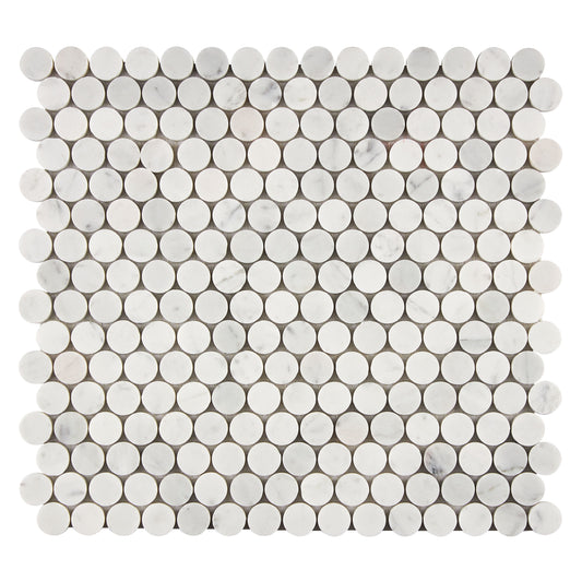 Bianco Carrara White Marble Penny-Round Mosaic Wall Tile