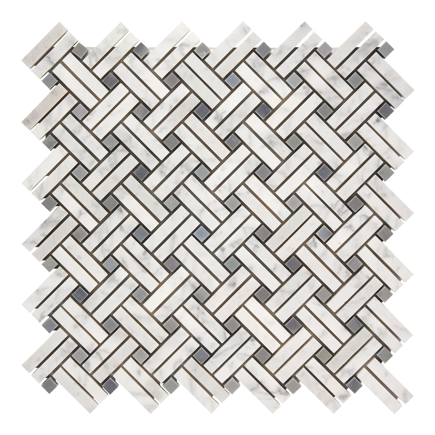 Bianco Carrara White Marble Stanza Mosaic (w/ Blue-Gray) Wall Tile