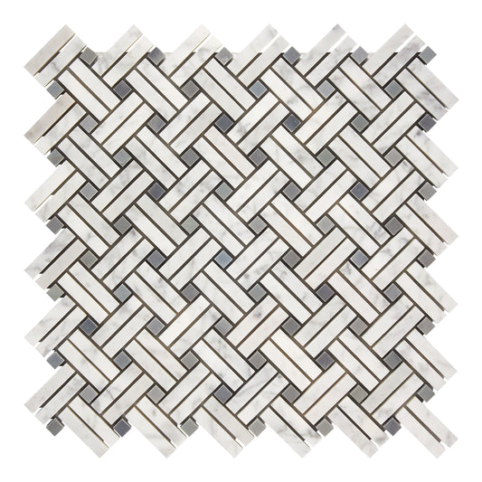 Bianco Carrara White Marble Stanza Mosaic (w/ Blue-Gray) Wall Tile