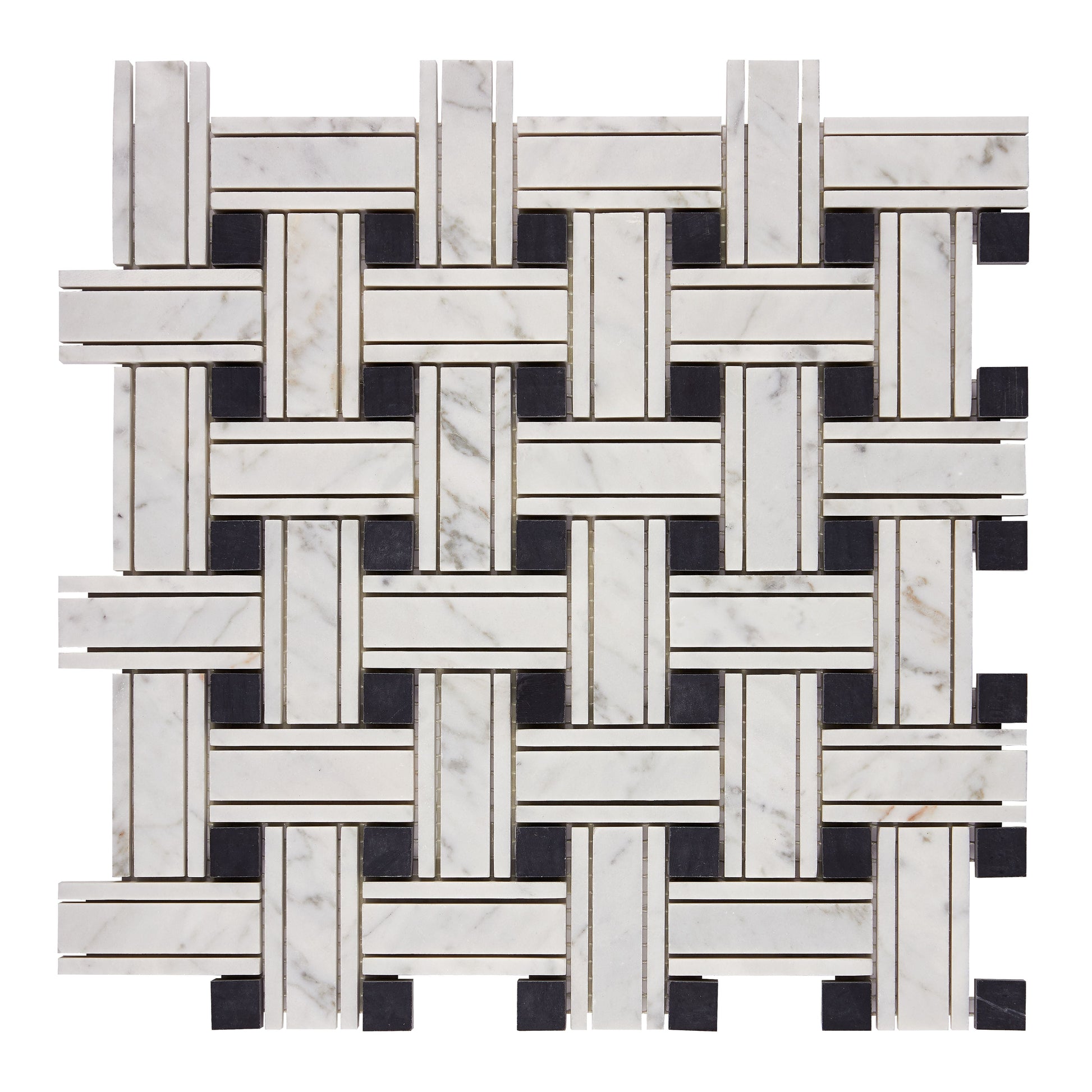 Bianco Carrara White Marble Triple-Weave Mosaic (w/ Black) Wall Tile