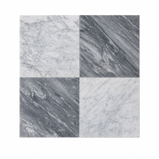 Checkerboard Marble Tile - Bianco Carrara & Bardiglio Imperiale