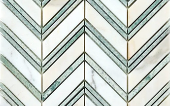 Calacatta Gold Marble Chevron Large Mosaic (w/ Ming-Green) Wall Tile