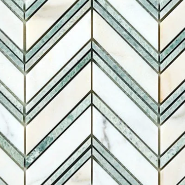 Calacatta Gold Marble Chevron Large Mosaic (w/ Ming-Green) Wall Tile