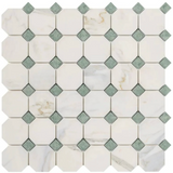 Calacatta Gold Marble Octagon Mosaic (w/ Ming-Green) Wall Tile