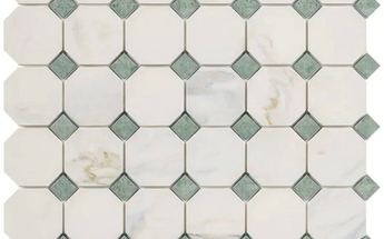 Calacatta Gold Marble Octagon Mosaic (w/ Ming-Green) Wall Tile