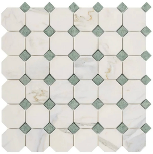 Calacatta Gold Marble Octagon Mosaic (w/ Ming-Green)