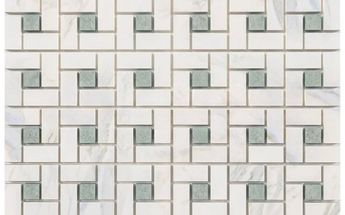 Calacatta Gold Marble Pinwheel Mosaic (w/ Ming-Green) Wall Tile