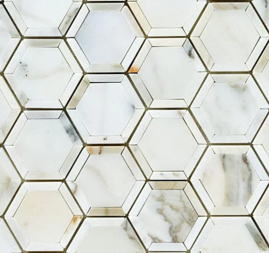 Calacatta Gold Marble 2" X 2" Vortex Hexagon Mosaic