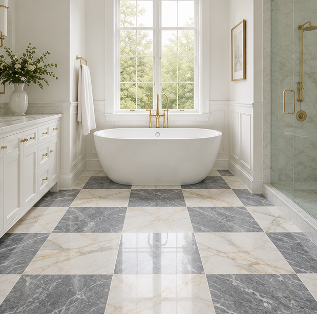 Checkerboard Marble Tile - Calacatta Gold & Bardiglio Nuvolato