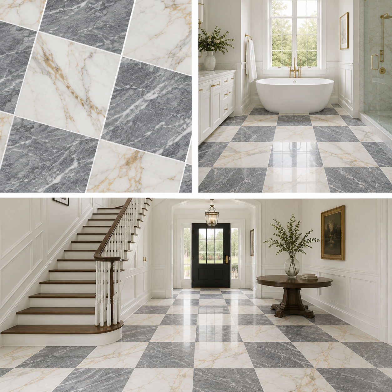 Checkerboard Marble Tile - Calacatta Gold & Bardiglio Nuvolato