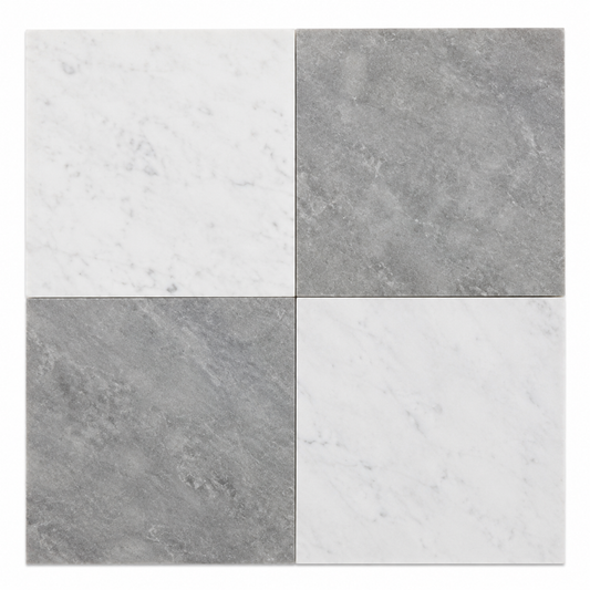 Checkerboard Marble Tile - Bianco Dolomite & Bardiglio Imperiale