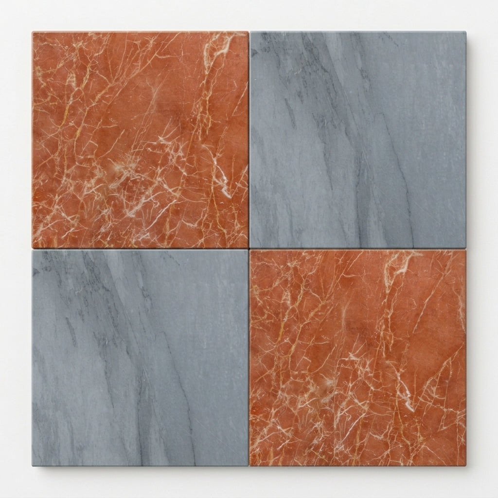 Checkerboard Marble Tile - Bardiglio Imperiale & Rojo Alicante